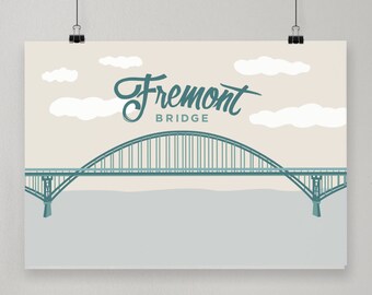 Fremont Bridge / Illustrated Print / Portland, Oregon Design