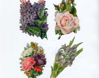4 Bunches of Flowers Instant Printable Digital Download from Actual Victorian Scrap JPG PNG Altered Art