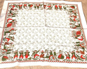 1950s LINEN TABLE CLOTH - DANCING PHESANTS