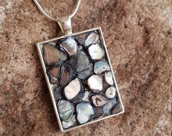 Mosaic pendant with grey-colored river shell