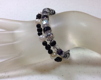 BOGO Sale Vintage Black and Silver Crystal Bracelet and Black and White Faux Pearl Bracelet 2 for Price of 1 Previously 20 Dollars ON SALE