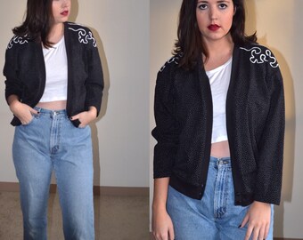 Vintage Black Polka Dot Cardigan (Size M)