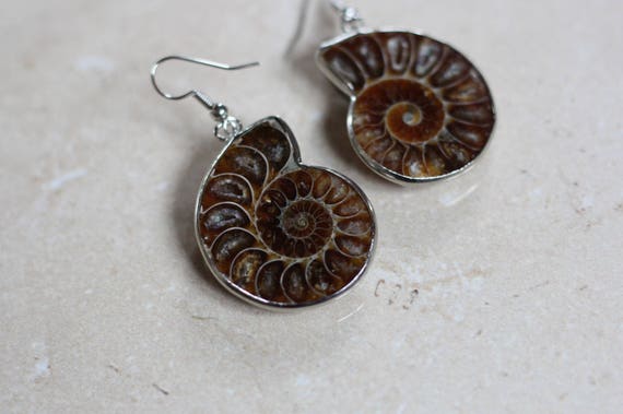 AMMONITE EARRINGS - Fossil earrings - Ammonites - Crystal - Archaeology - Sacred Geometry - Fractal - Shell Jewellery - Handmade Earrings