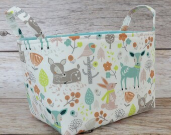 Fabric Organizer Storage Organization Bin Container Basket - Sweet Woodland Animals Fabric - Nursery Baby Room Decor
