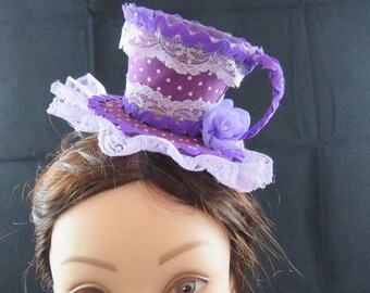 Purple Polka Dot Mini Top Hat Fascinator tea Party Mad Hatter