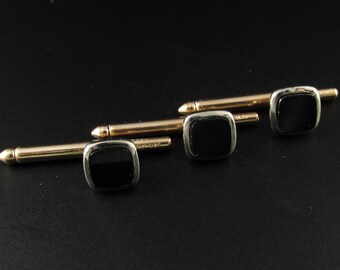 Onyx Shirt Studs, Shirt Stud Set, Gold Filled Shirt Studs, Black Shirt Studs