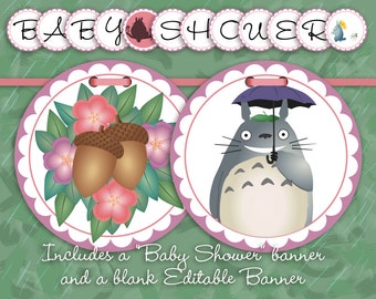 Editable My Neighbor Totoro Banner || Baby or Bridal Shower, Birthday Party || Customize Yourself in Adobe Reader || 5.5" Circles