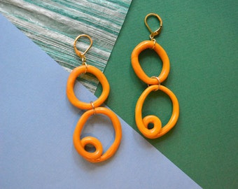 Twisted Multi Hoop Statement Earrings Organic Shaped / Yellow
