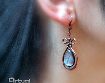 Copper wire dangle earrings, handmade earrings, wire jewelry, fashion earrings, boho gift for women, wire wrapped jewelry, copper jewelry
