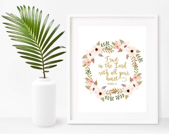 Trust In The Lord With All Your Heart, Bible Verse Print, Proverbs 3 5 , Scripture Prints , Printable Art, Instant Download, Wall Decor
