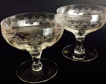 Vintage/Antique Crystal Tiffin Franciscan Low Champagne Sherbet 2 Pair Stem Glass