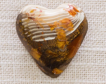Copper Heart Brooch Vintage Bronze Brown White Plastic Broach Vtg Pin 7JJ 4