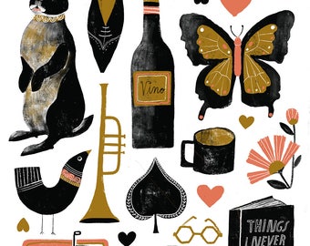 17 Things in 3 Colors - Lisa Congdon Archival Art Print