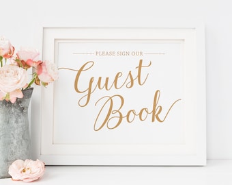 Please Sign Our Guestbook Sign// Printable Guest Book Sign, Instant Download // Caramel Gold Wedding Signs
