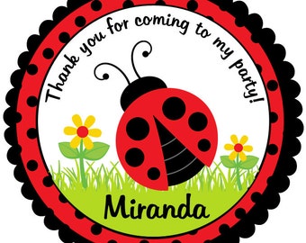 Ladybug Birthday Stickers-Lady Bug Birthday Tags-Set of 12