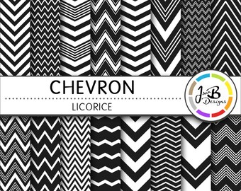 Chevron Digital Paper, Licorice, Black, White, Chevron, Zig Zag, Digital Paper, Digital Download, Scrapbook Paper, Digital Paper Pack
