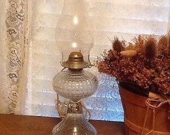 Pedestal Oil Lamp Antique Waffled Glass Pattern Turned to Electric