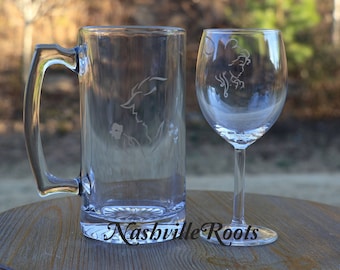 Beauty and the Beast etched wine glass and beer mug set, Husband and Wife glasses, Wedding Gift, Disney Glasses Beauty and the Beast Wedding