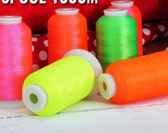 Neon Thread Set - 6 Spools of Polyester Machine Embroidery Thread - 1000M, 40WT