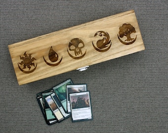 Magic the Gathering Card Box - MTG Card Storage - Wooden Deck Box - Mana Symbols Laser Cut Box - Card Game Accessories - Card Organisation