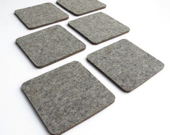 Square coasters - industrial felt - 4 inches - set of 6