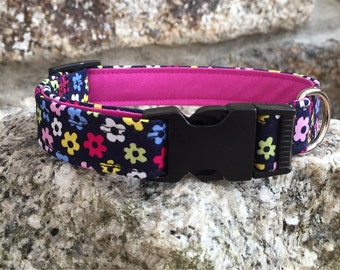 Flower Power Fabric Dog Collar Fully Lined XS-XL