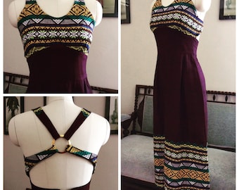 Embroidered Guatemalan maxi dress with open back detail.