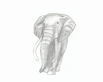 Mother and Baby Elephant Drawing Print
