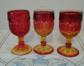 Free Shipping!!! Set Of 3 LE Smith Moon And Stars 4.625" tall Amberina Glass Wine Glasses