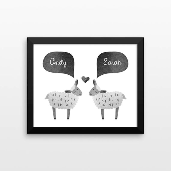 SHEEP Lamb Couple Wall Art Print Decor Personalized Wedding Gift for Couple Engagement Gift Idea Anniversary Gift for Wife Husband Her Him