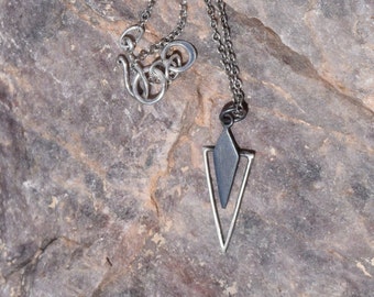 Precision Oxidized Sterling Silver Double Triangle Charm, Earrings, Or Necklace. 925 Silver. Item 198