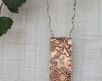 Embossed Copper Silver Necklace
