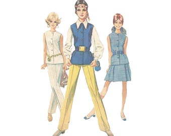 1960s Skirt, Slacks, Blouse & Vest, Sleeveless Blouse Bust 34 Simplicity 8045 Vintage Coordinates Sewing Pattern