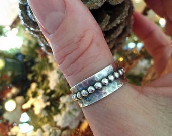 Bubble Hammered Sterling Silver Wide Band Ring, made to order, boho, gypsy, bohieman, bohostyle, metalwork, handmade