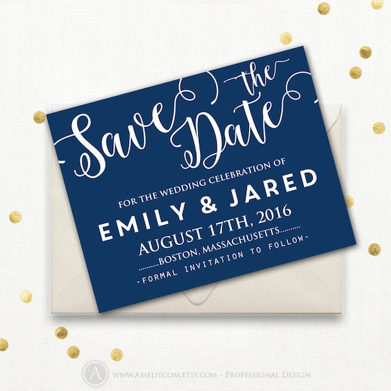 Printable Save the Date Card Template Navy dark blue