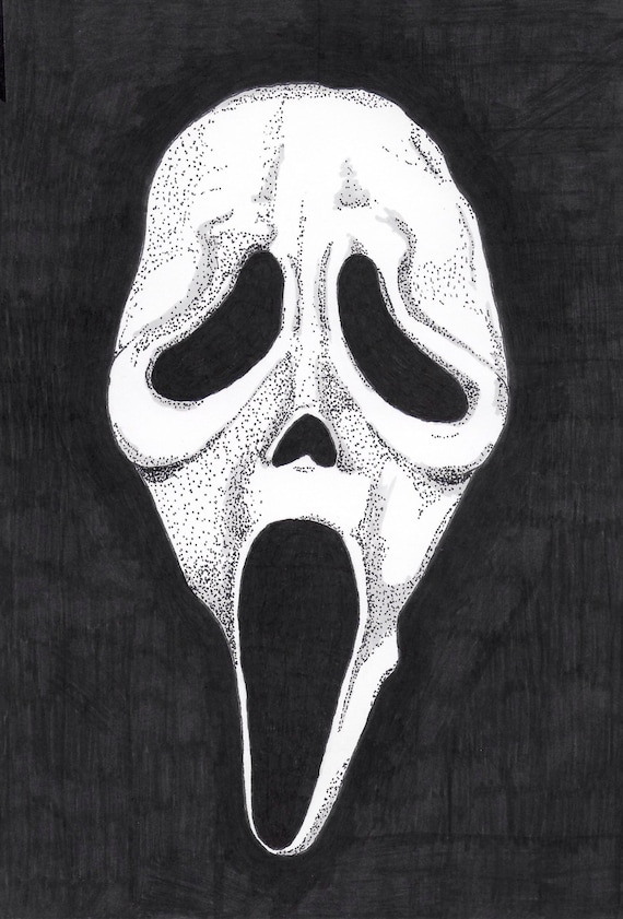 Items similar to Scream/Ghostface Mask pen/ink drawing on Etsy