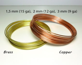 Soft round copper or brass wire - 1.5 mm / 15 gauge , 2 mm / 12 gauge , 2,5 mm / 10 gauge , 3 mm / 9 gauge - Uncoated & unplated craft wire