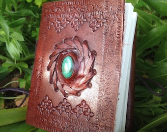 Leather Notebook - Mini Leather Journal - Turquoise Stone Leather Journal - Rustic Blank Book - Medieval Leather Journal - Handmade Journal