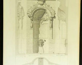 1869 Antique Print, Fontaine de l'Abbaye