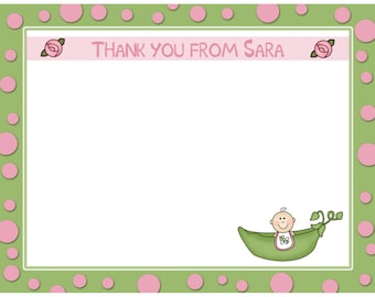 20 Personalized Baby Shower Thank You Cards - Pink Sweet Pea