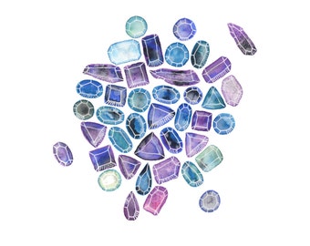 December Birthstone - Birthstone Art - Tanzanite - Blue Zircon - Gemstone Art - Tanzanite Print - Gem Wall Art - Blue Zircon Watercolour