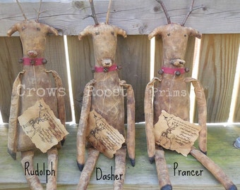 SALE Primitive Christmas Santa 1 Reindeer animal doll by Crows Roost Prims