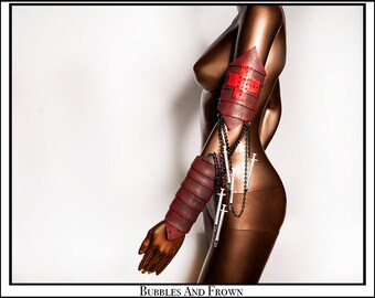 Plunge Deeper... Medical Themed Arm Cuffs Gauntlets in Bandage Inspired Black with Red Blood and Syringes