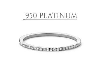 Platinum Diamond Ring / Full Eternity Platinum Diamond Wedding Ring 1.3MM / Micro Pave Thin Diamond Eternity Ring in 950 Platinum/ PT950