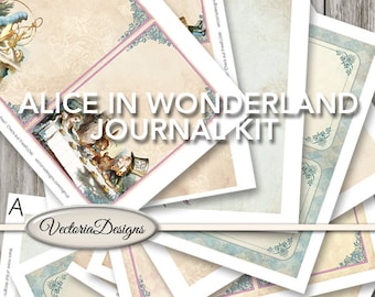 Alice in Wonderland Journal Kit Printable Junk Journal Pages Vintage printable paper crafting instant download digital sheet - VDKIAL1443