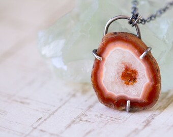 Brazilian Agate Slice Sterling Silver Statement Necklace - Muse and Reverie