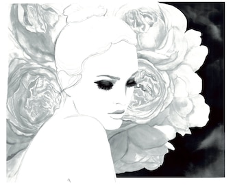 The Winter Blooms, print from original watercolor and pen fashion illustration by Jessica Durrant