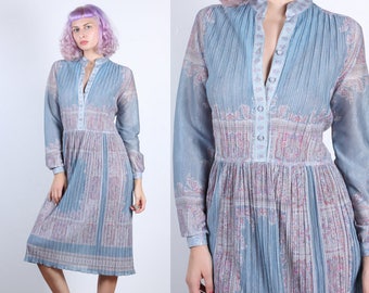 70s Metallic Dress // Vintage Hal Ferman Knife Pleat Knee Length Long Sleeve Dress - Extra Large XL