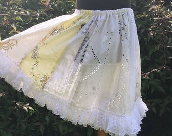 Handmade embroiderd linen cotton boho mori girl gypsy skirt