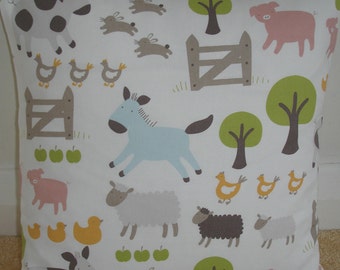 Farmyard Pillow Cover 20x20 Farm Animals Pigs Cows Donkey Chickens Hens Ducks 20" Decorative Cushion Sham Case Pillowcase Nursery Playroom